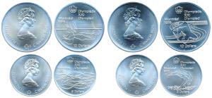 Canada, Elizabeth II, 1976 Montreal Olympics, Silver 5 Dollars, 24.3g, (2) and Silver 10 D