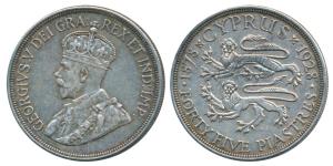 Cyprus, George V, Silver 45 Piastres, 28.27g, 50th Anniversary of British Rule, rev. two s