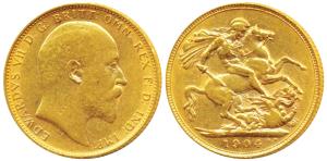 Great Britain, Edward VII, Gold Sovereign, 8g, 1904, (KM 805). Very Fine+, Rare.