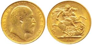 Great Britain, Edward VII, Gold Sovereign, 8g, 1908, (KM 805). Very Fine+, Rare.