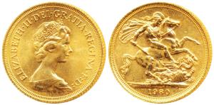 Great Britain, Queen Elizabeth, Gold Sovereign, 8g, 1966. Uncirculated.