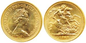 Great Britain, Queen Elizabeth, Gold Sovereign, 8g, 1980. Uncirculated.