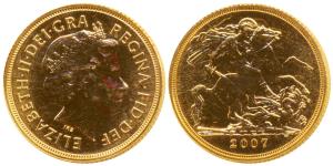 Great Britain, Queen Elizabeth, Gold Sovereign, 8g, 2007. Proof, in Mint State.