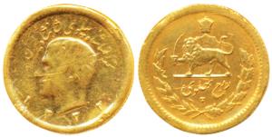 Iran, Muhammad Reza Pahalavi Shah, Gold ¼ Pahlavi, 1.96g, AH 1332. Ex-mount, Very Fine+.