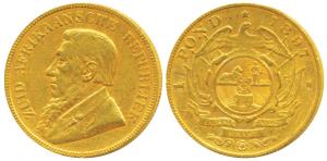 South Africa, Gold Kruger Pond, 8g, 1897, Single shaft type (KM 10.2). Very Fine, Rare.