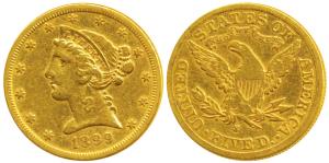 United States of America, Gold $5, 8.25g, Liberty head on obv., Motto ’IN GOD WE TRUST’ ab