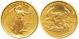 United States of America, Gold $ 10, ¼ Ounce, 8.275g, standing Liberty with date 1989 on o