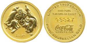 Australia, Coca-Cola Gold Sovereign, 7.4g, .9999 Fine, featuring a design made up of croco