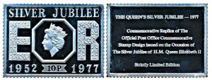 Proof Solid Sterling Silver Ingot, 74.4g, replica of a 10 Pence stamp to commemorate the S