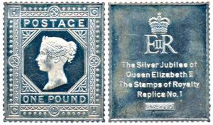 Proof Solid Sterling Silver Ingot, 19.82g, replica of a 1 Pound stamp to commemorate the S