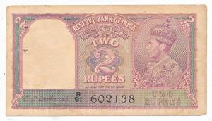 George VI, Rupees 2, 1943, signed C. D. Deshmukh, (J&R 2.2). Very Fine, slight tear in rig