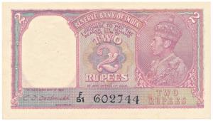 George VI, Rupees 2, 1943, signed C. D. Deshmukh, (J&R 2.2). Uncirculated.