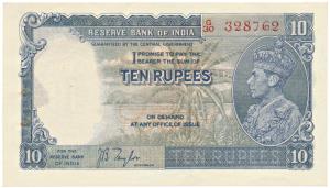 George VI, Rupees 10, 1st issue, 1938, signed J. B. Taylor, (J&R 5.1). Fresh, Uncirculated