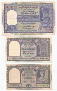 George VI, Rupees 10, 2nd issue, 1944, signed C. D. Deshmukh; Rupees 10 and 100, signed H.