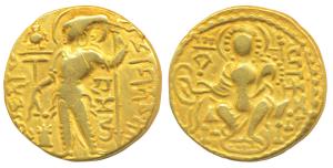 Guptas, Samudragupta, Gold Dinar, 7.29g, ’Standard’ type, obv. king nimbate standing left,