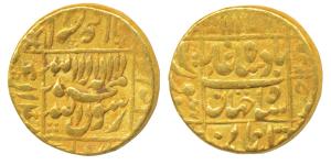 Shah Jahan, Gold Mohur, 10.74g, Surat Mint, AH 1048/12, legend within square area, complet