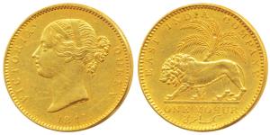 Victoria Queen, Gold Mohur, 11.60g, 1841, Divided legend, WW incused on truncation (KM 462