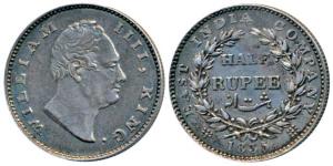 William IV, Silver ½ Rupee, 1835, Bombay Mint, No initials, 20 Berries, Error, the ear of 