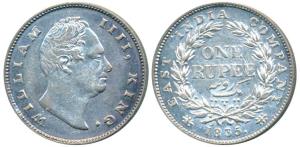 William IV, Silver Rupee, 1835, Calcutta Mint, F incuse, A / I, Two Leaves, 19 Berries, (P