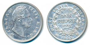 William IV, Silver Rupee, 1835, Calcutta Mint, F raised, A / I, Two leaves, 19 Berries, (P