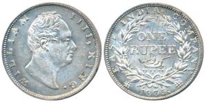 William IV, Silver Rupee, 1835, Calcutta Mint, Dug out F incuse, A / III, Bud leaves, 19 B