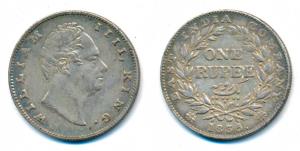 William IV, Silver Rupee, 1835, Bombay Mint, No initials, B / II, Bud leaves, 20 Berries, 