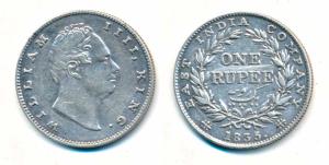William IV, Silver Rupee, 1835, Bombay Mint, No initials, B(a) / II, Bud leaves, 20 Berrie