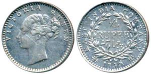 Victoria Queen, Silver ¼ Rupee, 1840, Continuous Legend, Madras Mint, English Head, S incu