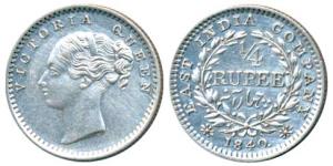 Victoria Queen, Silver ¼ Rupee, 1840, Continuous Legend, Madras Mint, English Head, S incu