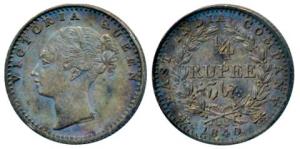 Victoria Queen, Silver ¼ Rupee, 1840, Continuous Legend, Calcutta Mint, Indian head, incus