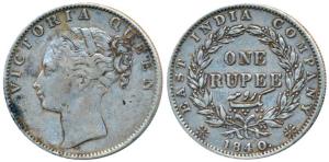 Victoria Queen, Silver Rupee, 1840, Continuous Legend, Calcutta Mint, English Head with Mo