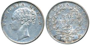 Victoria Queen, Silver Rupee, 1840, Continuous Legend, Calcutta Mint, English Head with Mo