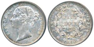 Victoria Queen, Silver ½ Rupee, 1840, Divided Legend, Calcutta / Bombay Mint, WW incuse, 2