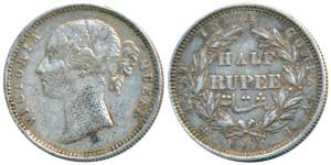 Victoria Queen, Silver ½ Rupee, 1840, Divided Legend, Madras Mint, S raised WW incuse, 24 