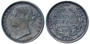 Victoria Queen, Silver Rupee, 1840, Divided Legend, Madras Mint, WWB raised, dot after B, 