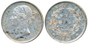 Victoria Queen, Silver Rupee, 1840, Divided Legend, Madras Mint, WWR raised, additional le