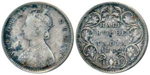 Victoria Queen, Silver ½ Rupee, 1862, Calcutta Mint, A / II, (Prid 254). Fine+, Rare.