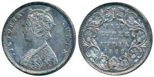 Victoria Queen, Silver ½ Rupee, 1862, Bombay Mint, B1 / II, Round pearls in the crown, (Pr