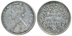 Victoria Queen, Silver Rupee, 1862, Bombay Mint, D / IIa, double lines to the curves of th