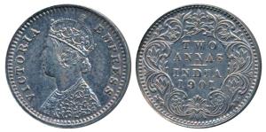 Victoria Empress, Silver 2 Annas, 1901, Bombay Mint, B / I / B incuse, (Prid 555). Cleaned