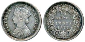 Victoria Empress, Silver ¼ Rupee, 1877, Bombay Mint, B / I / dot, (Prid 409). Very Fine+, 