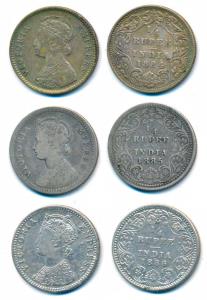 Victoria Empress, Silver ¼ Rupee, 1884, B / I / B raised, 1886 C / II / B raised, both Bom