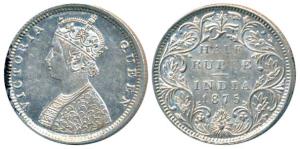 Victoria Queen, Silver ½ Rupee, 1875, Bombay Mint, B2 / II / dot, (Prid 286). Slight black