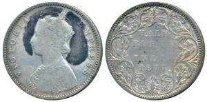 Victoria Empress, Silver ½ Rupee, 1877, Bombay Mint, A / II / dot, (Pridmore hasn’t listed