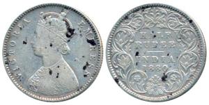 Victoria Empress, Silver ½ Rupee, 1880, Calcutta Mint, A / I / C incuse, (Prid 264). About