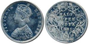 Victoria Empress, Silver ½ Rupee, 1881, Bombay Mint, B2 / II / dot, (Prid 289). Very Fine+