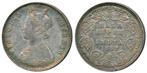 Victoria Empress, Silver ½ Rupee, 1882, Calcutta Mint, A / I / C incuse, (Prid 266). Very 