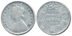 Victoria Empress, Silver ½ Rupee, 1882, Bombay Mint, A / II / dot, base stroke of 2 is thi