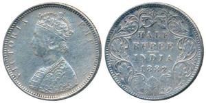 Victoria Empress, Silver ½ Rupee, 1882, Bombay Mint, B / II / dot, base stroke of 2 is thi