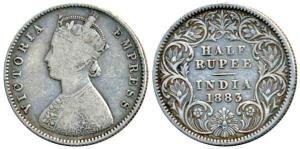 Victoria Empress, Silver ½ Rupee, 1883, Calcutta Mint, A / I / C incuse, (Prid 267). Fine,